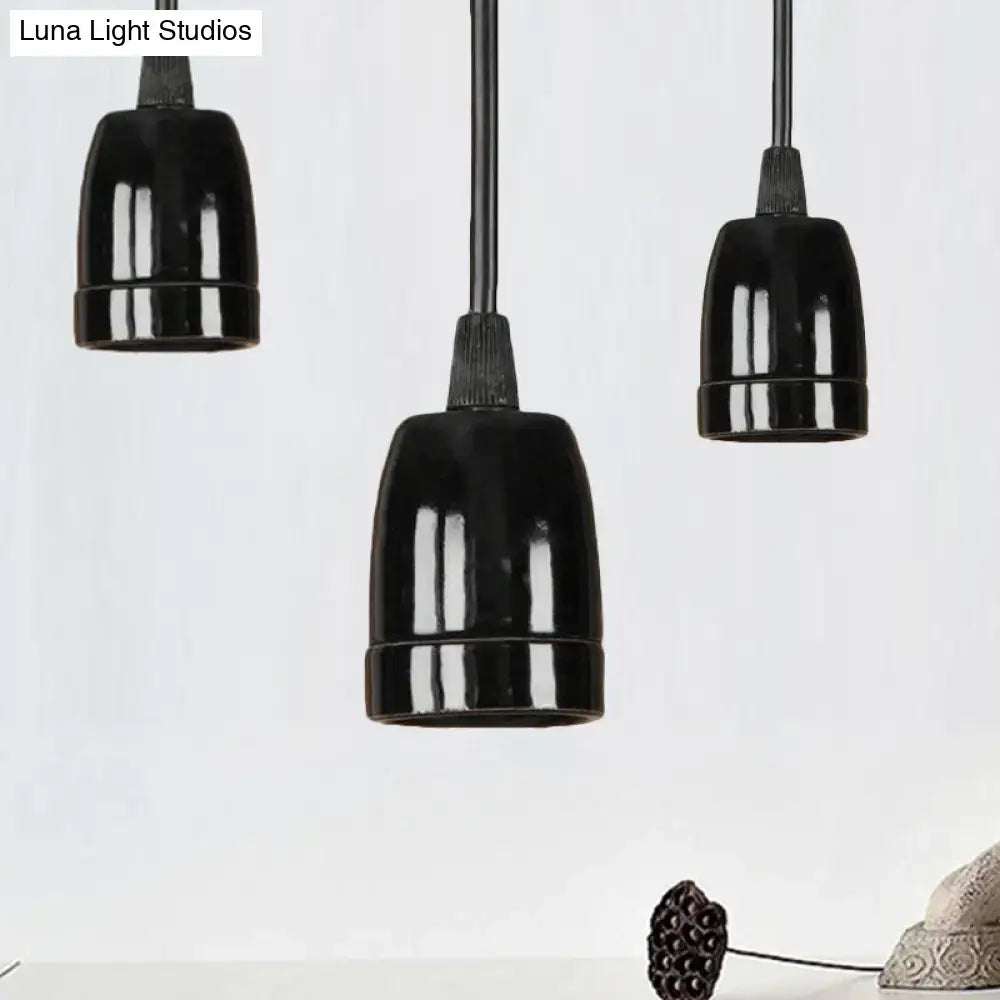 DecorBites™ Retro Style Mini Hanging Pendant Light - Adjustable Cord, Black/Red Ceramic Ceiling Fixture