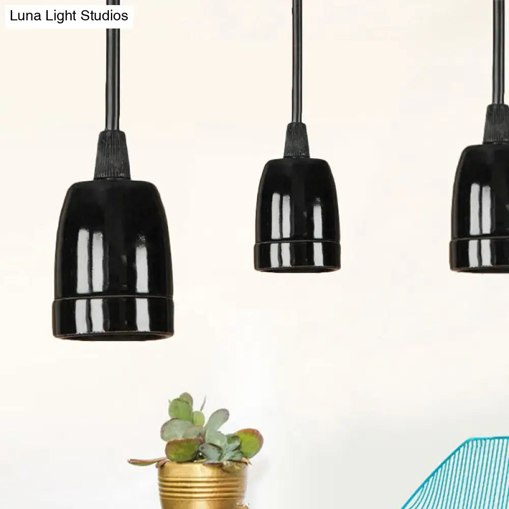 DecorBites™ Retro Style Mini Hanging Pendant Light - Adjustable Cord, Black/Red Ceramic Ceiling Fixture