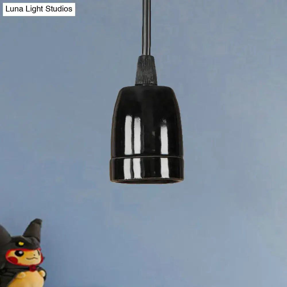 DecorBites™ Retro Style Mini Hanging Pendant Light - Adjustable Cord, Black/Red Ceramic Ceiling Fixture