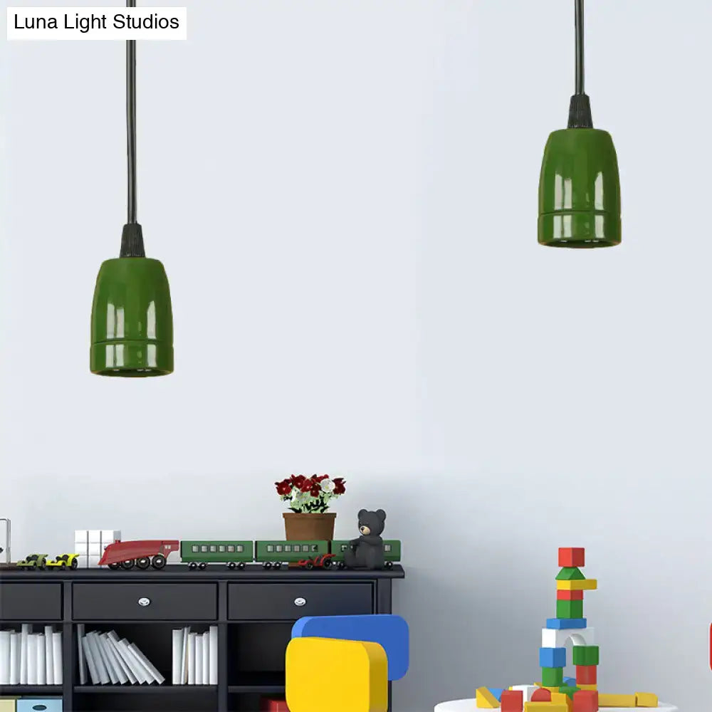 DecorBites™ Retro Style Mini Hanging Pendant Light - Adjustable Cord, Black/Red Ceramic Ceiling Fixture
