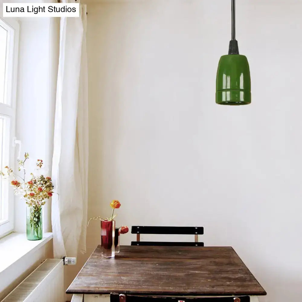 DecorBites™ Retro Style Mini Hanging Pendant Light - Adjustable Cord, Black/Red Ceramic Ceiling Fixture