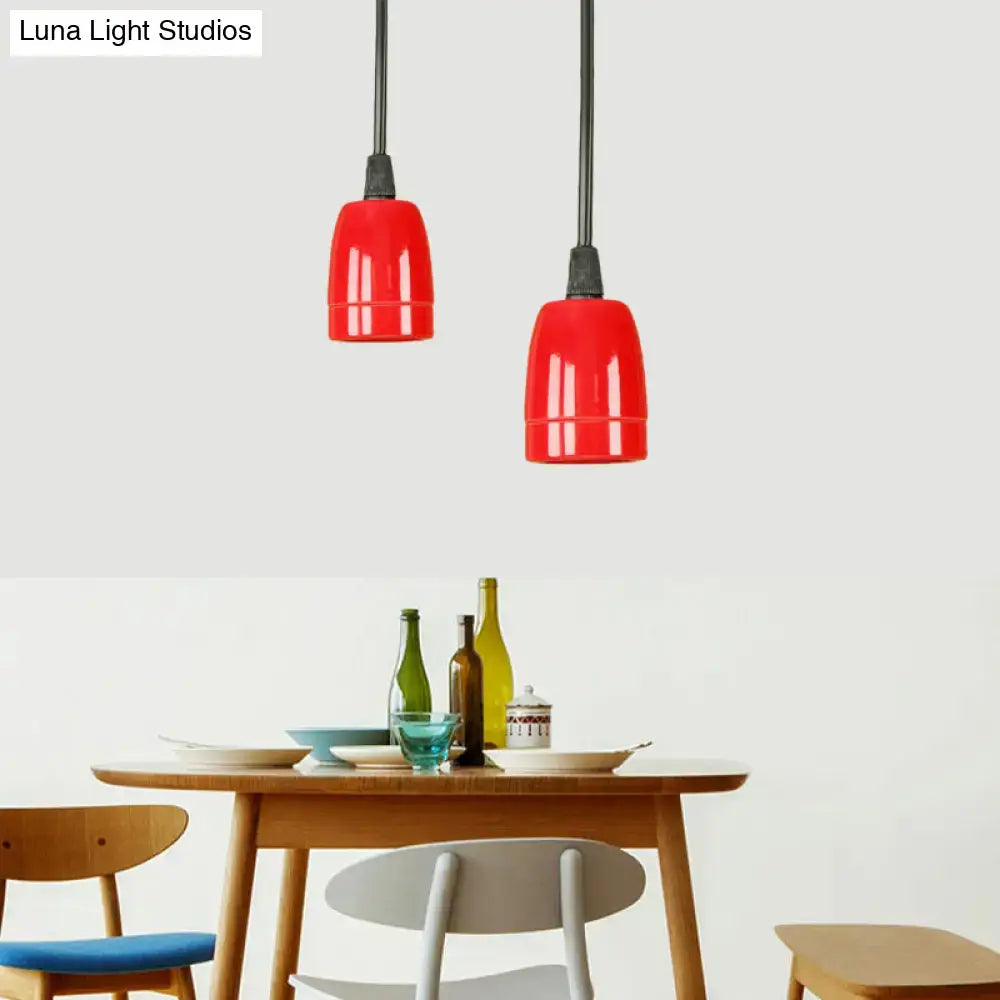 DecorBites™ Retro Style Mini Hanging Pendant Light - Adjustable Cord, Black/Red Ceramic Ceiling Fixture