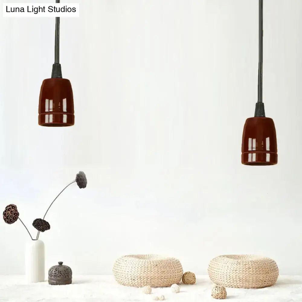 DecorBites™ Retro Style Mini Hanging Pendant Light - Adjustable Cord, Black/Red Ceramic Ceiling Fixture