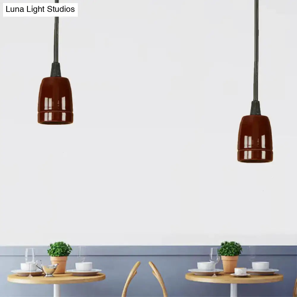 DecorBites™ Retro Style Mini Hanging Pendant Light - Adjustable Cord, Black/Red Ceramic Ceiling Fixture