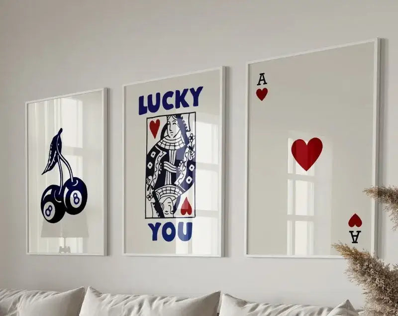 Retro green lucky charm wall art posters living room decor set