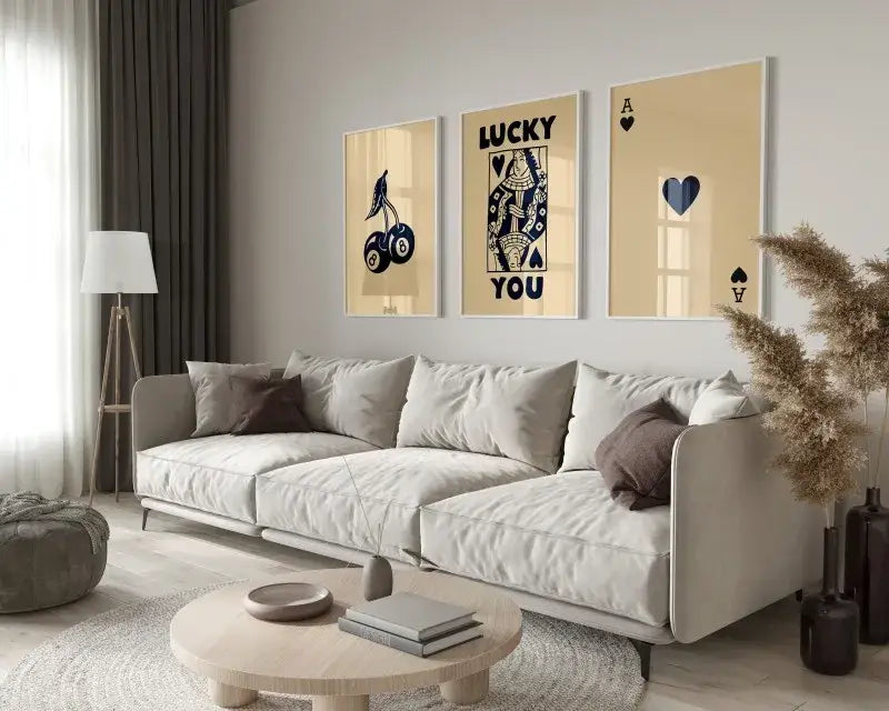 Retro beige and brown wall art posters set living room decor