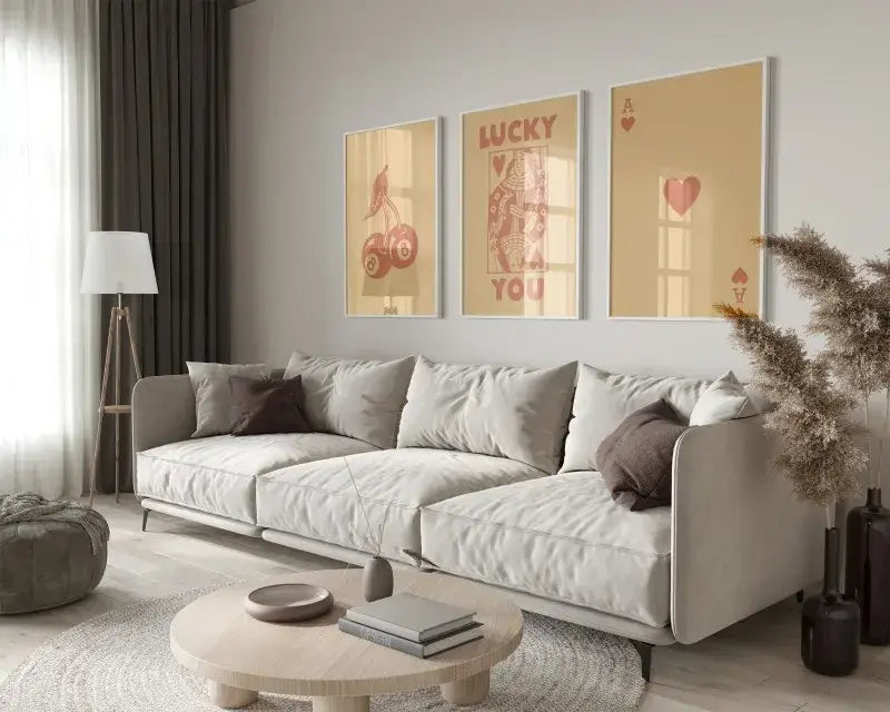 Retro beige and brown wall art posters set living room decor
