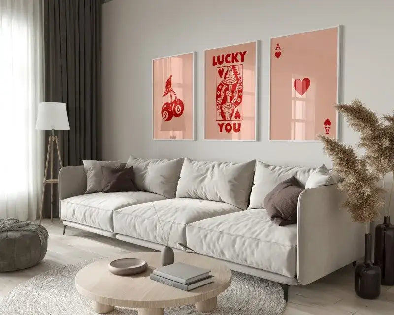 Retro beige and brown wall art posters set living room decor
