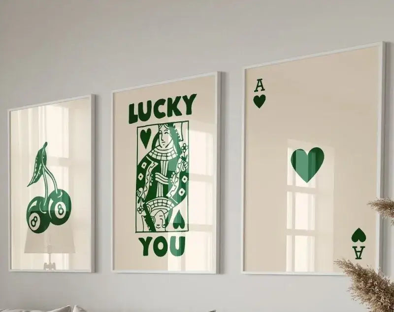 Retro blue and cream playing card wall art set living room decor
