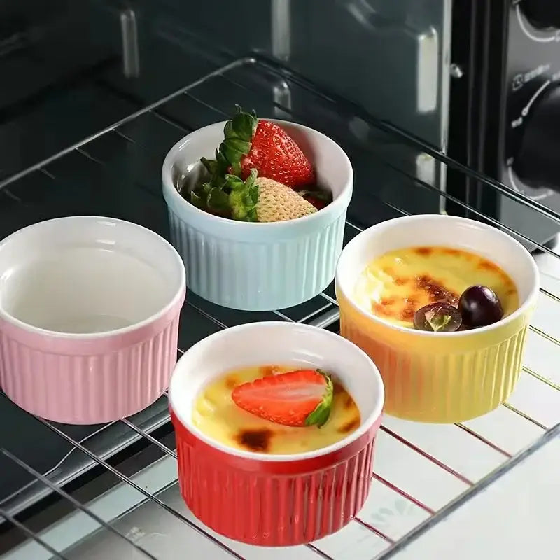 Ribbed colorful ceramic baking bowl kitchen dessert ramekin set