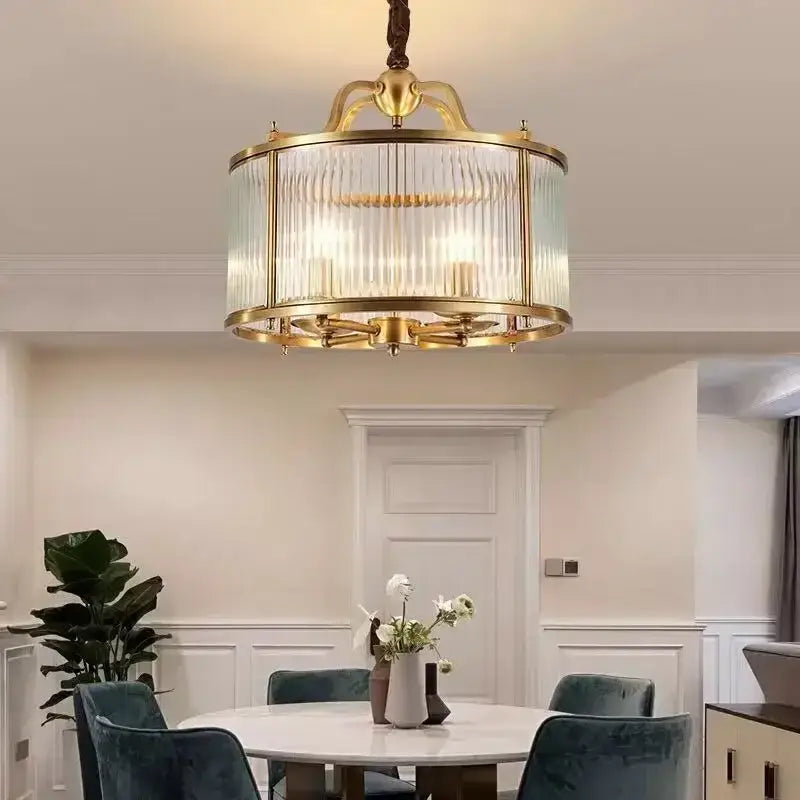 Ribbed decorbites glass chandelier gold living room pendant light