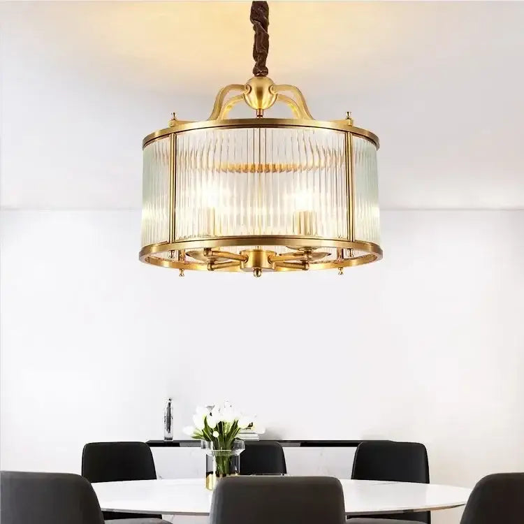 Ribbed decorbites glass chandelier gold living room pendant light