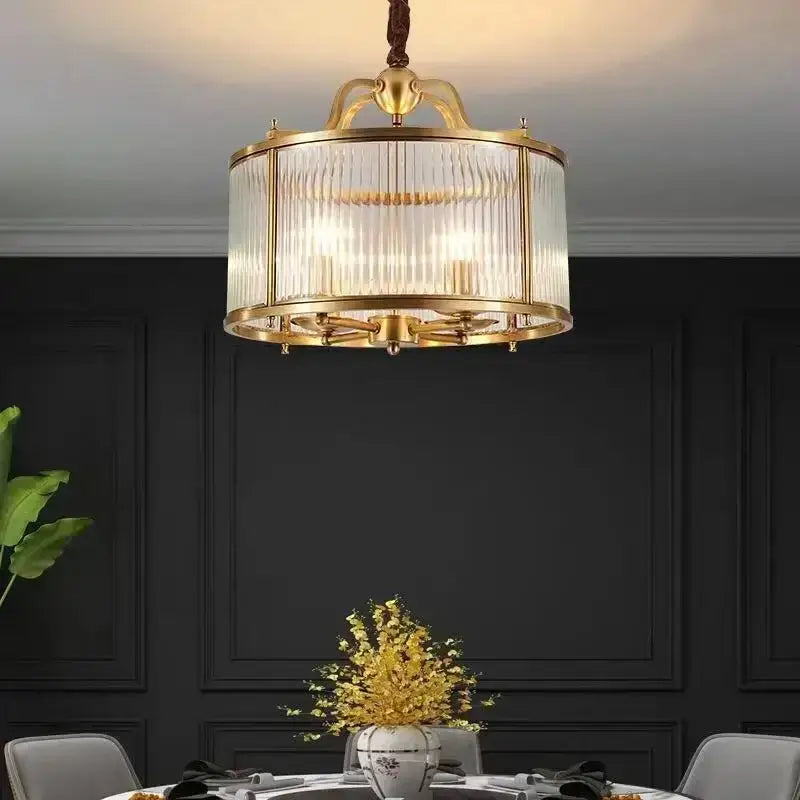 Ribbed decorbites glass chandelier gold living room pendant light