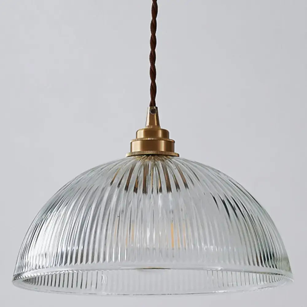 Ribbed glass brass pendant light for dining room