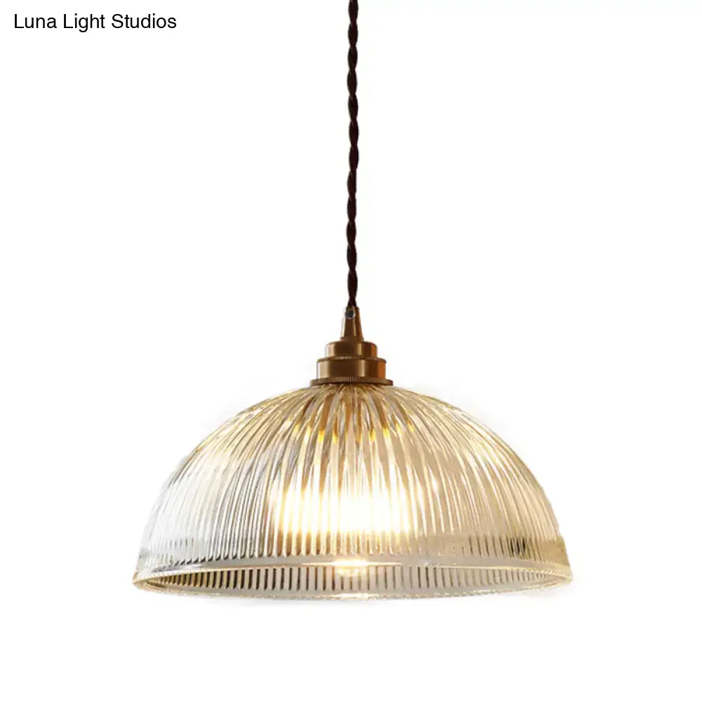 Ribbed glass brass pendant light for dining room