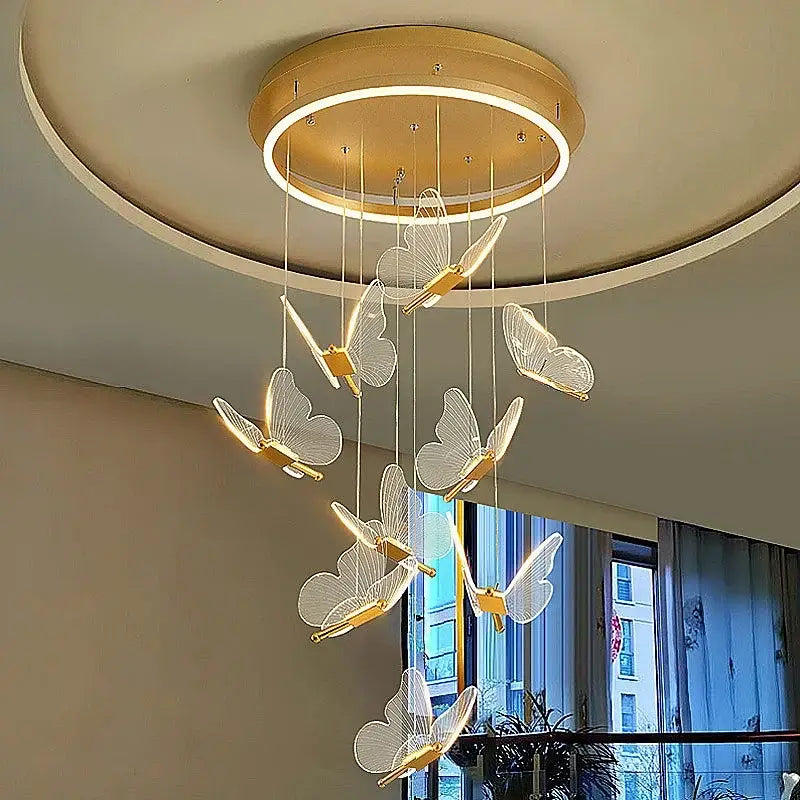 Romantic gold butterfly led chandelier living room pendant light