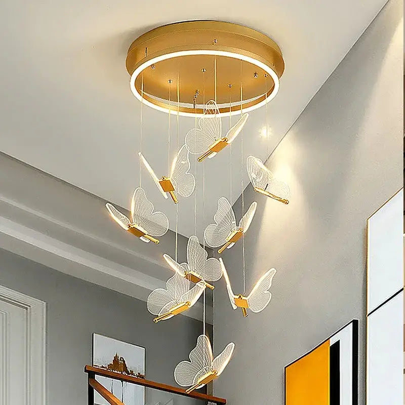 Romantic gold butterfly led chandelier living room pendant light