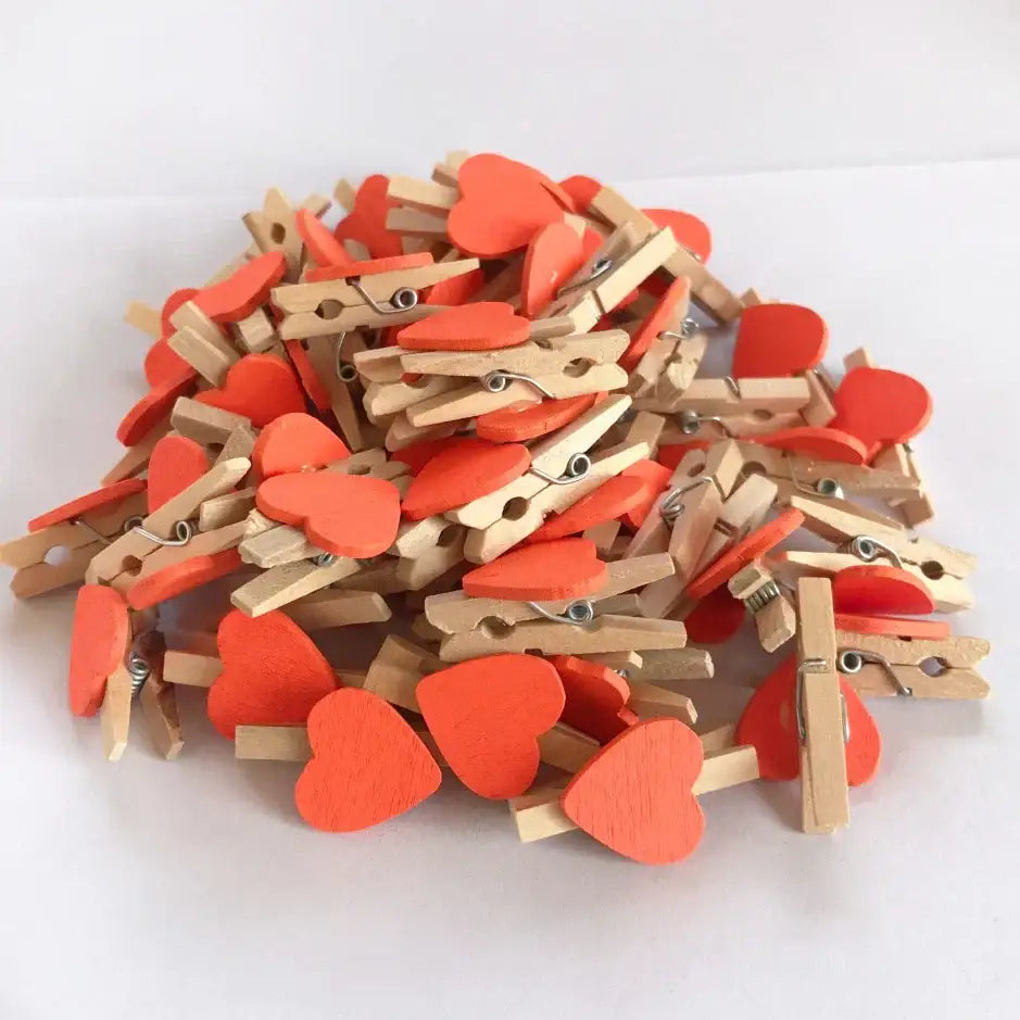 Romantic heart shape wood clips multi color bedroom decor