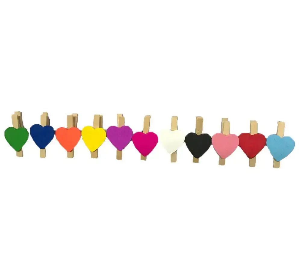 Romantic heart shape wood clips multi color bedroom decor