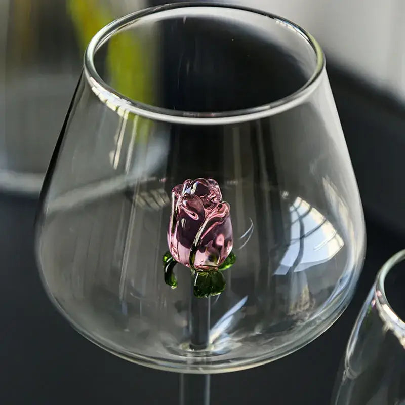 Rose stemware wine glass with pink flowers – dining room decor