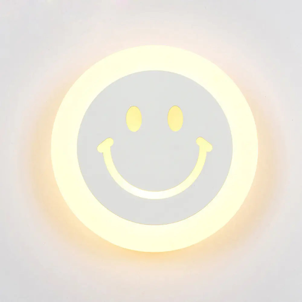 DecorBites™ Round LED Smiley Wall Sconce Kit - Thin & Acrylic, Warm/White Light for Bedroom