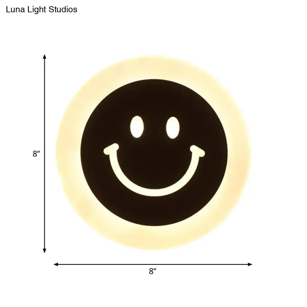 DecorBites™ Round LED Smiley Wall Sconce Kit - Thin & Acrylic, Warm/White Light for Bedroom