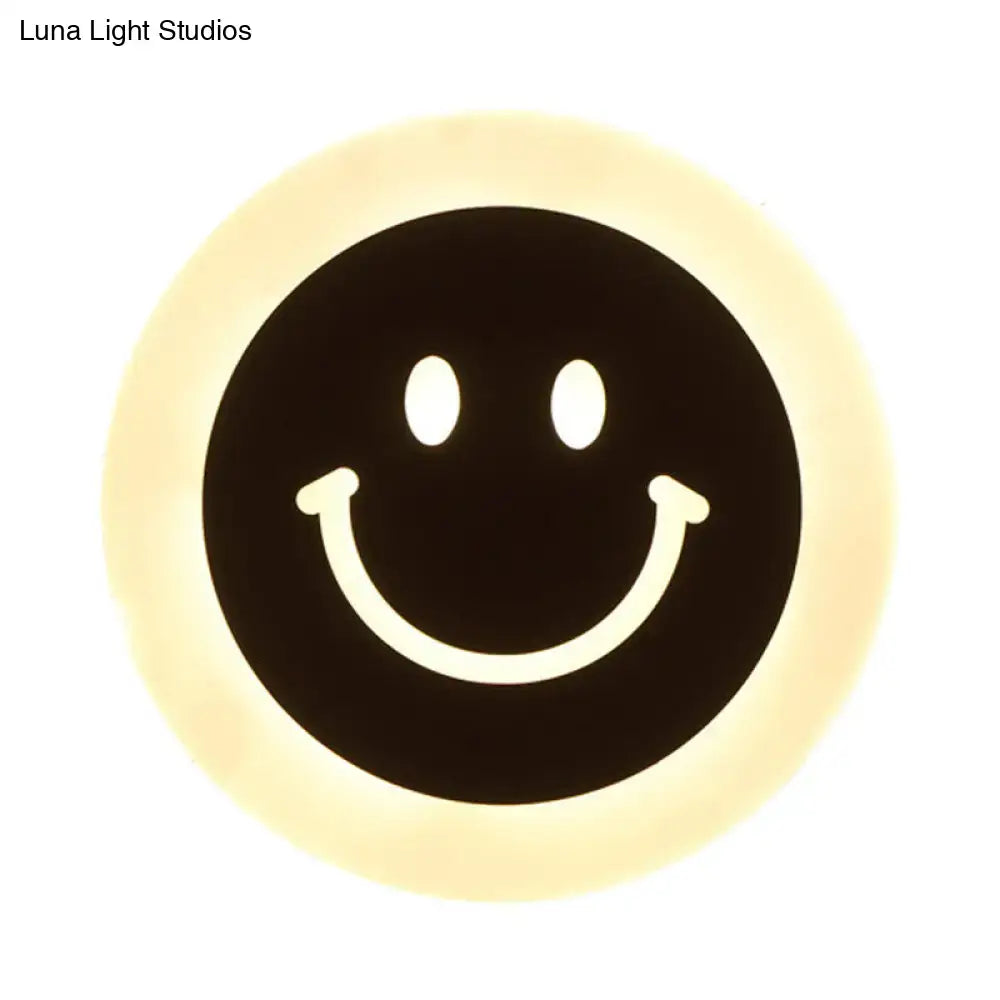 DecorBites™ Round LED Smiley Wall Sconce Kit - Thin & Acrylic, Warm/White Light for Bedroom