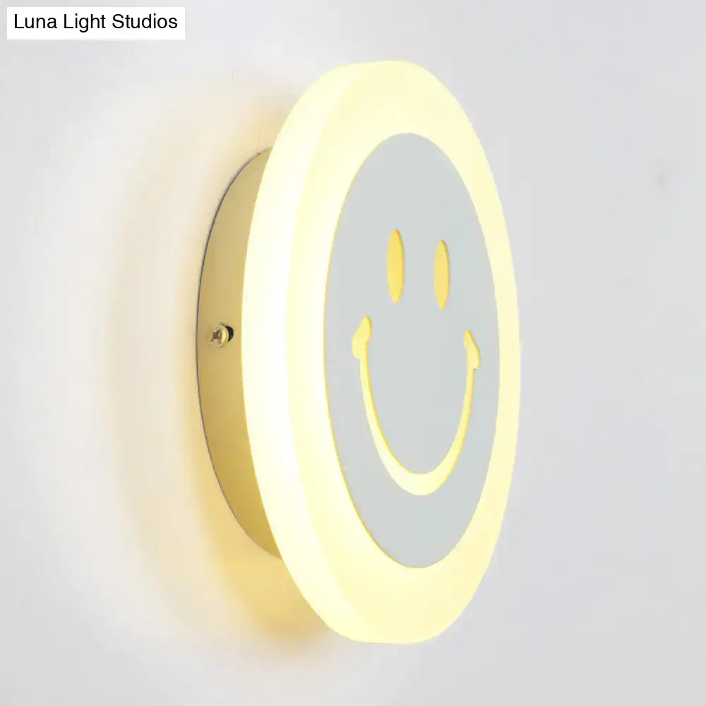 DecorBites™ Round LED Smiley Wall Sconce Kit - Thin & Acrylic, Warm/White Light for Bedroom