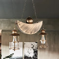 Rustic antique brass & aged silver island lamp kitchen moon pendant
