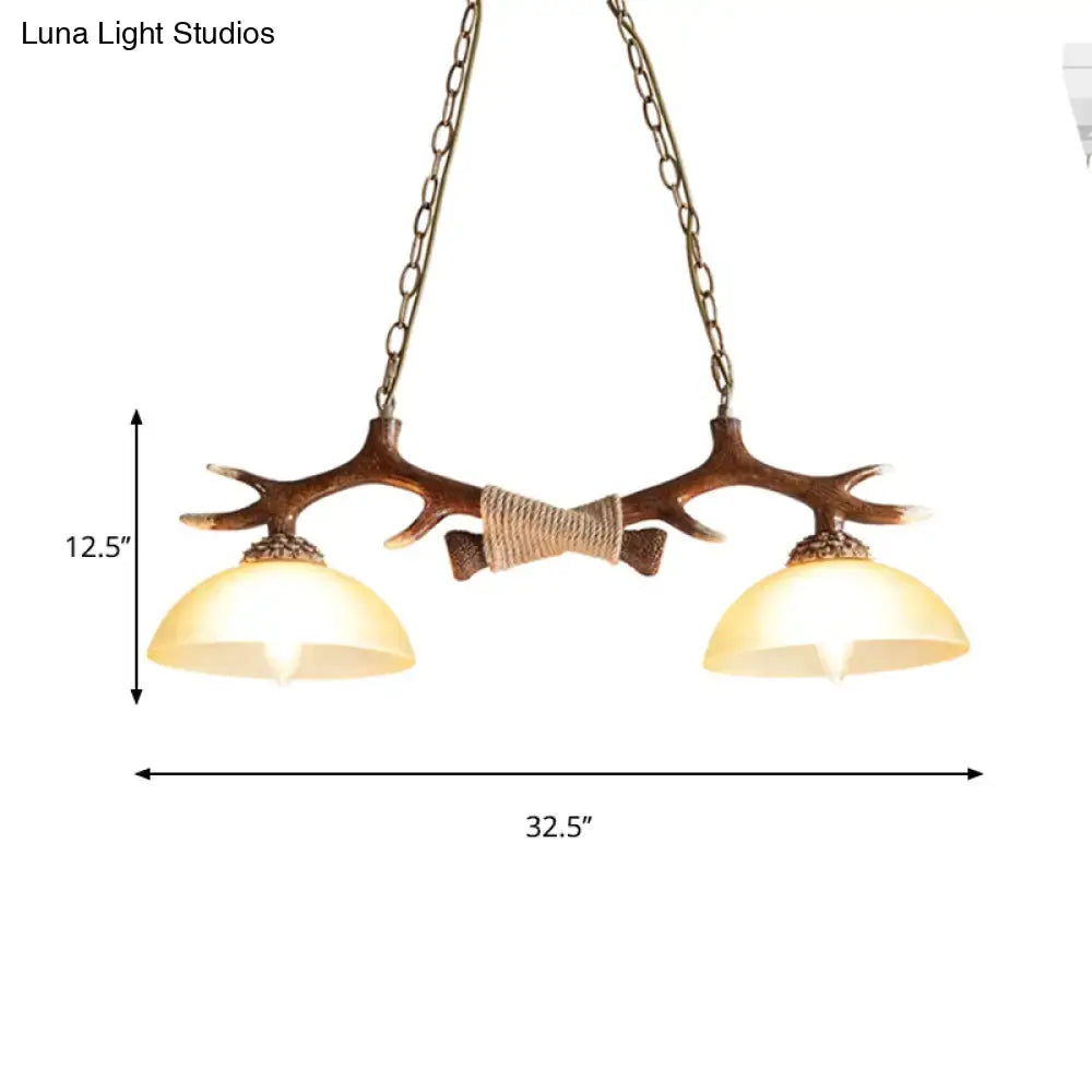 DecorBites™ Rustic Glass Hanging Lamp with Wood and Rope Accents - Bowl Shade Pendant (Amber, 2 Bulbs)