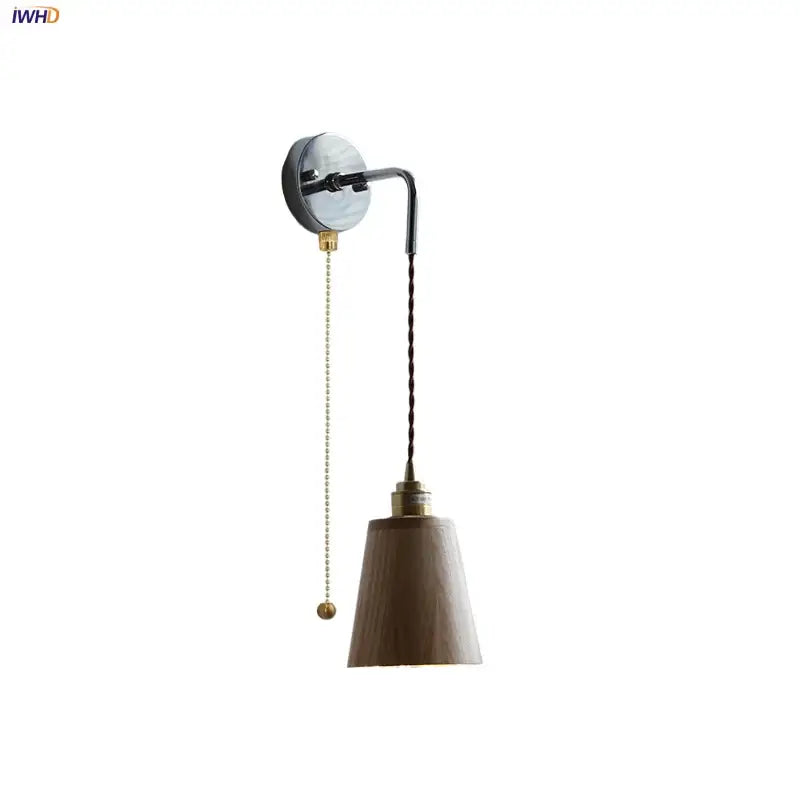 DecorBites™ Ash Wood LED Wall Light with Pull Chain Switch, Japanese Style Bedside Lamp