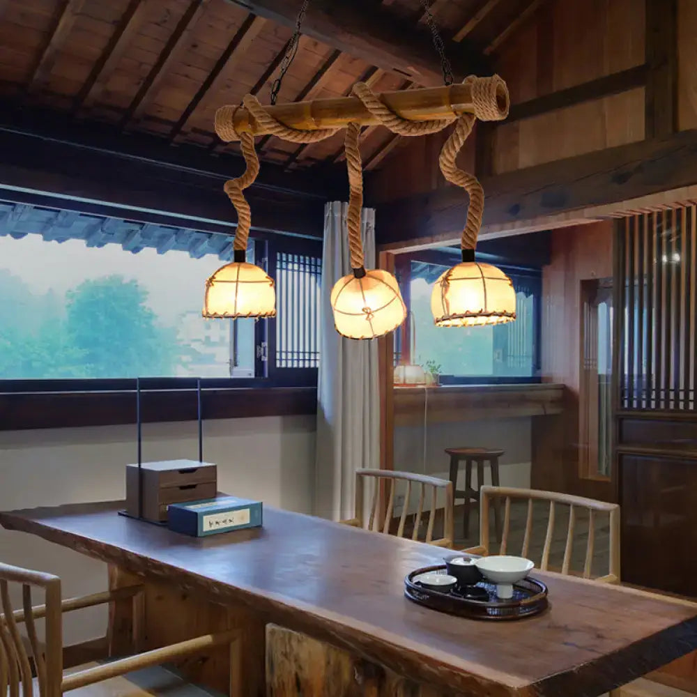 Rustic bamboo linear island pendant light kitchen rope chandelier