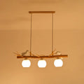 DecorBites™ Modern Cream Glass Wood Pendant Light with White Bird Deco - Dome Island Fixture