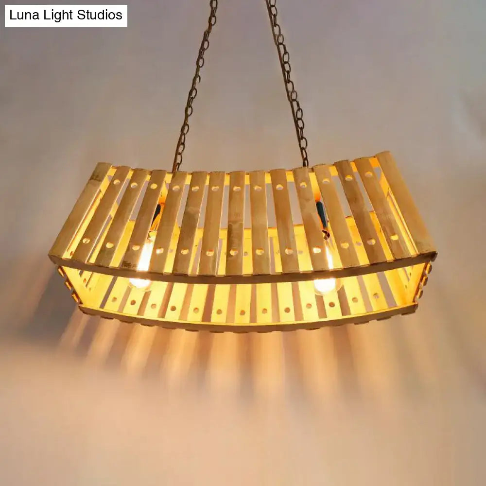 Rustic beige bamboo linear island chandelier for dining room