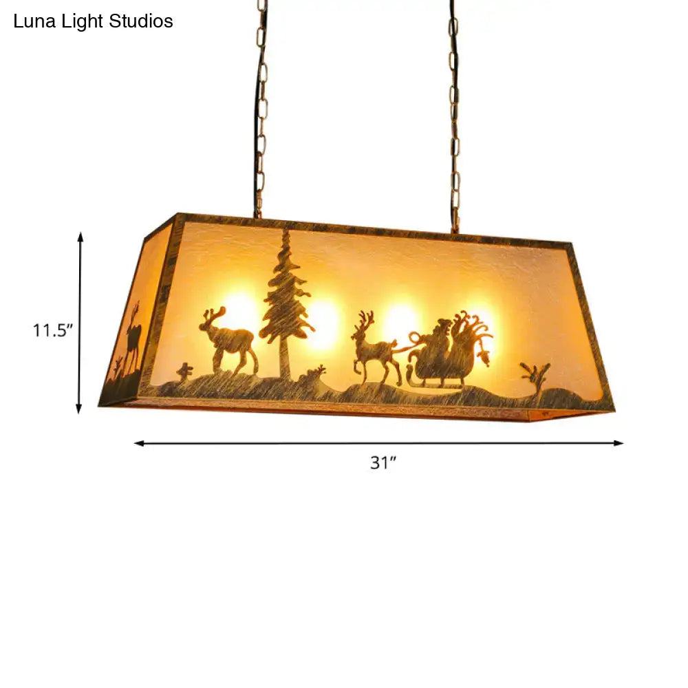 DecorBites™ Rustic Etched Linear Island Lamp - 4-Light Plastic and Metal Ceiling Light in Beige