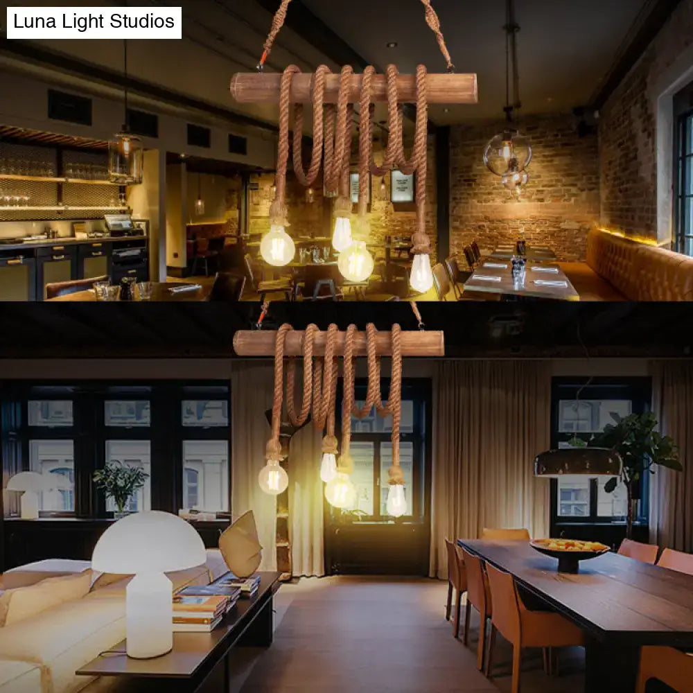Rustic beige rope island light bamboo kitchen pendant