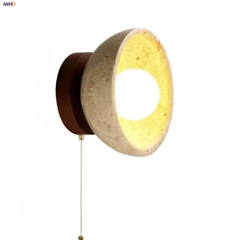 Rustic beige travertine base led wall light bedroom sconce