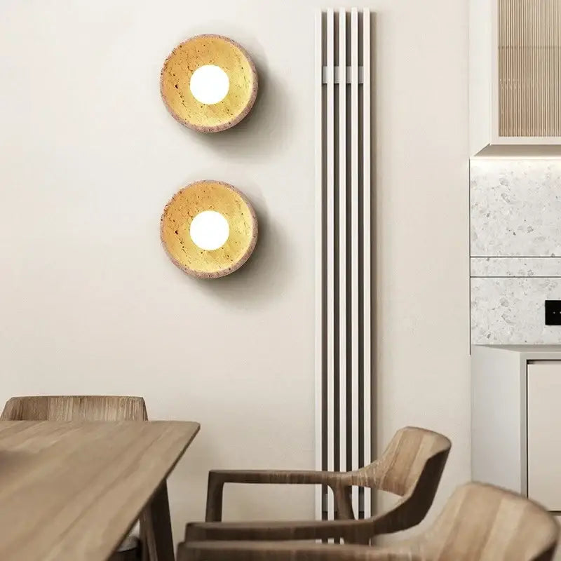 Rustic beige travertine base led wall light bedroom sconce