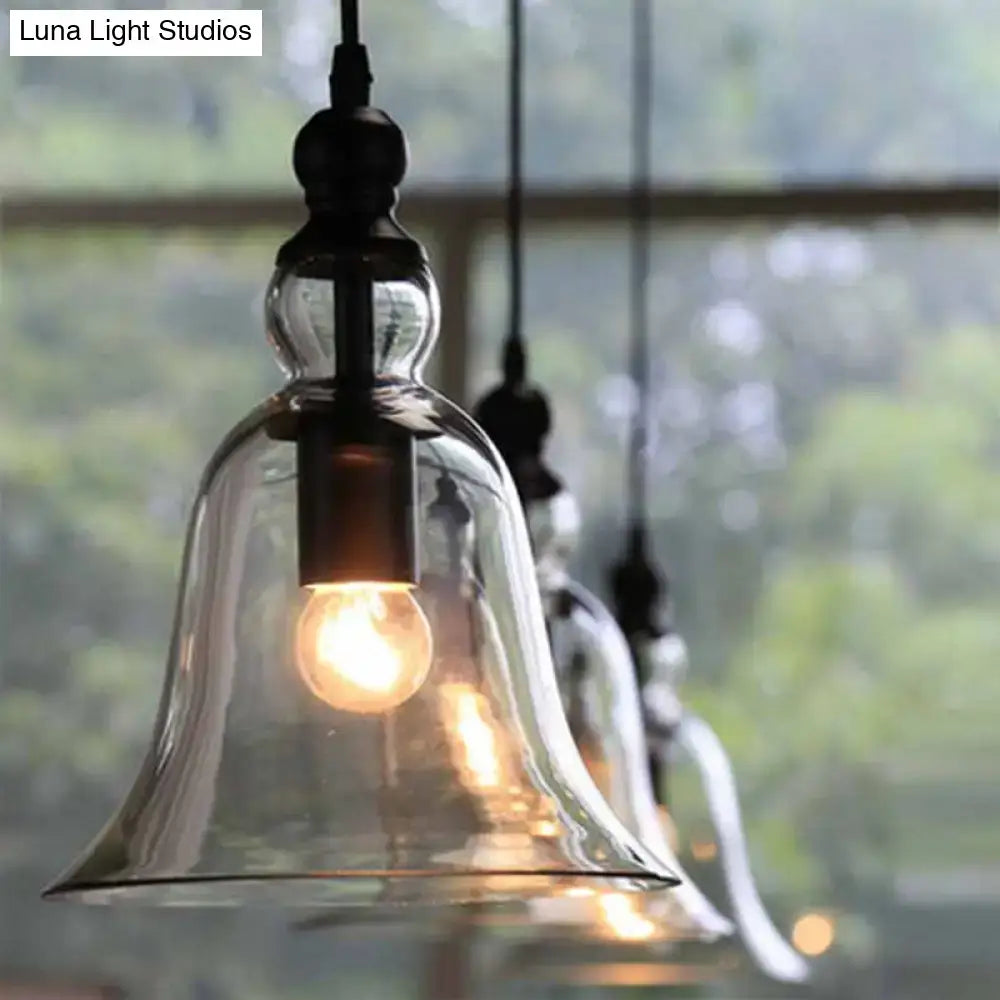 DecorBites™ Black Single Ceiling Pendant Lamp Rustic Bell Clear Glass Suspended Lighting Fixture
