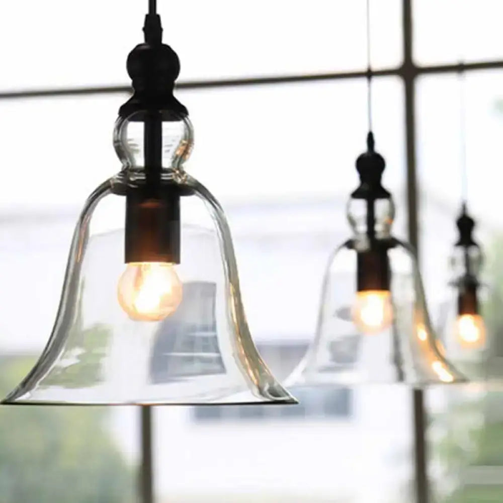 DecorBites™ Black Single Ceiling Pendant Lamp Rustic Bell Clear Glass Suspended Lighting Fixture