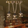 Rustic black birdcage ceiling light with jute rope for dining room