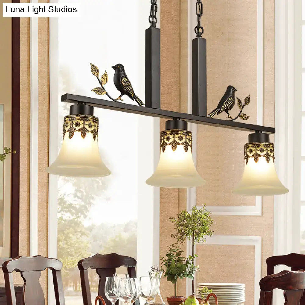 Rustic black & gold bird island light fixture dining room chandelier