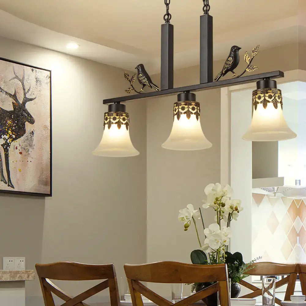 Rustic black & gold bird island light fixture dining room chandelier