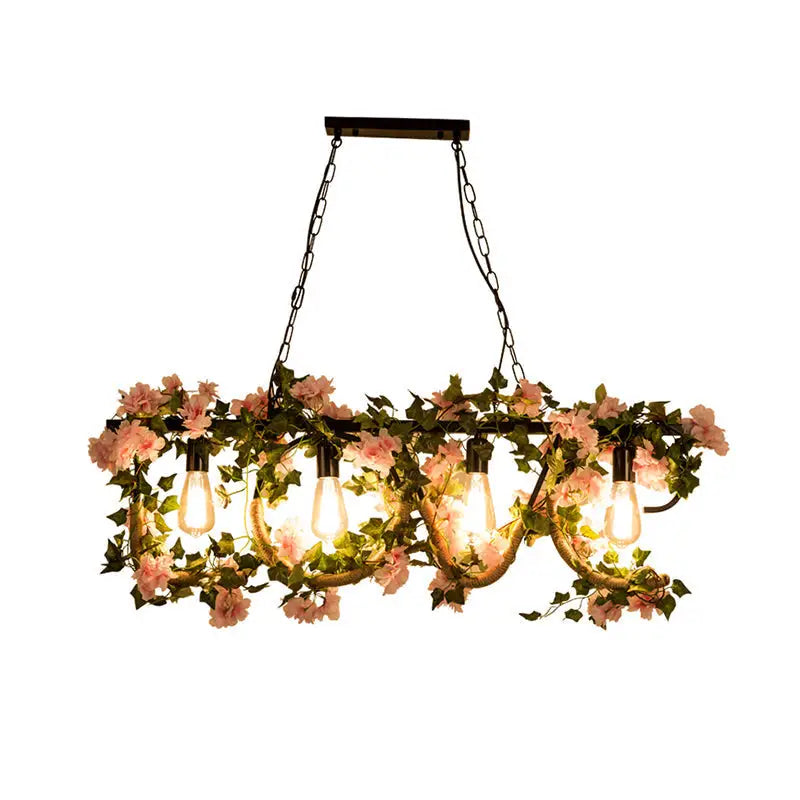 Rustic black linear island lamp with ivy – kitchen hanging light