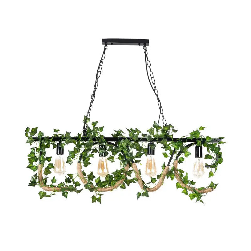 Rustic black linear island lamp with ivy – kitchen hanging light