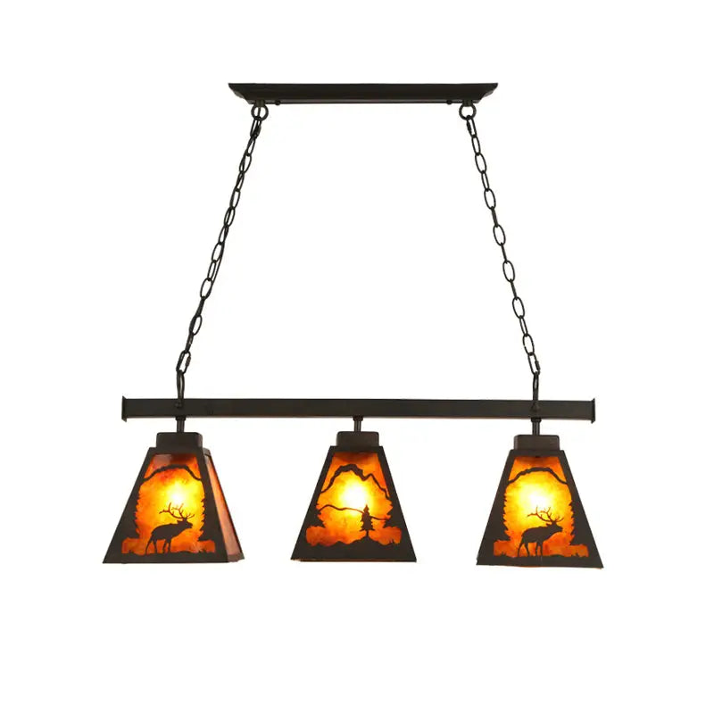 Rustic black metal pendant light – dining room deer silhouette scene