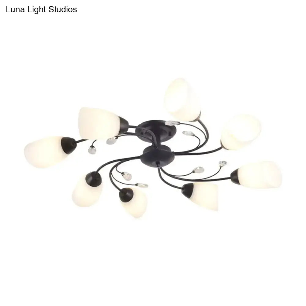 DecorBites™ Rustic Black Opal Glass Semi Flush Ceiling Light Fixture with Floral Swirl Design - Ideal for Living Room