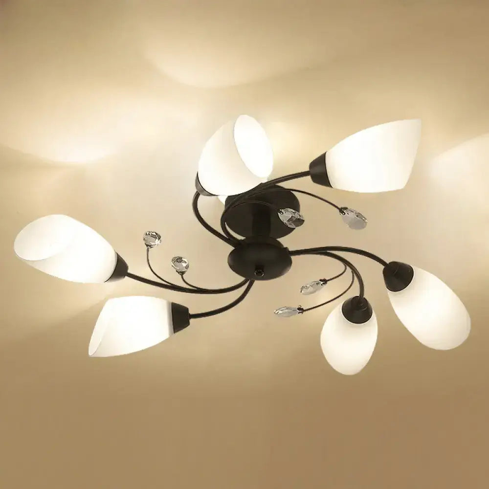 DecorBites™ Rustic Black Opal Glass Semi Flush Ceiling Light Fixture with Floral Swirl Design - Ideal for Living Room