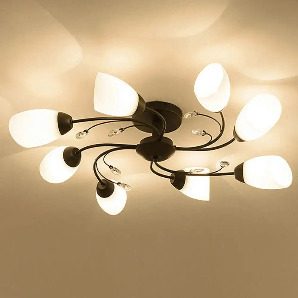 DecorBites™ Rustic Black Opal Glass Semi Flush Ceiling Light Fixture with Floral Swirl Design - Ideal for Living Room