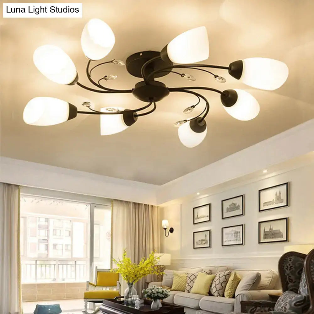 DecorBites™ Rustic Black Opal Glass Semi Flush Ceiling Light Fixture with Floral Swirl Design - Ideal for Living Room